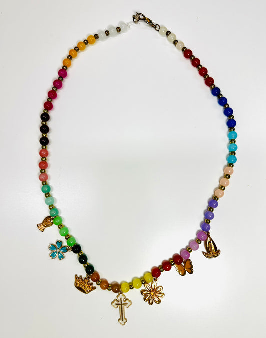 Multi-Colored Beaded Cross Necklace