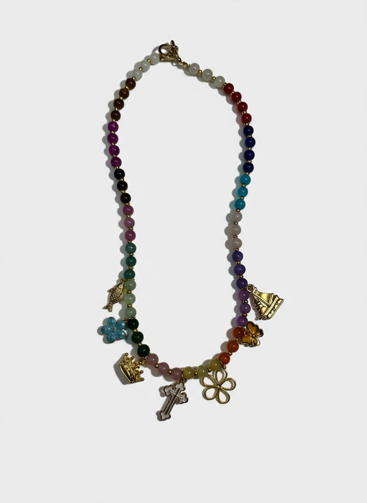 Multi-Colored Beaded Cross Necklace